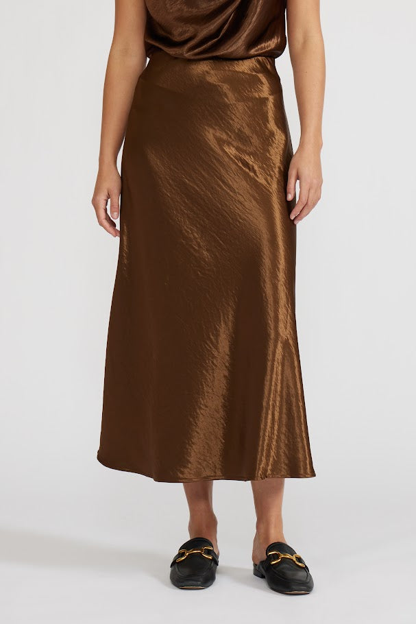 Barbara Satin Skirt - Bronze