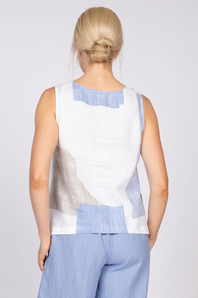 Coastal Color Block Linen Tank - Blues