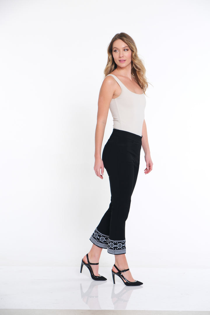 Embroidered Ankle Pant - Black