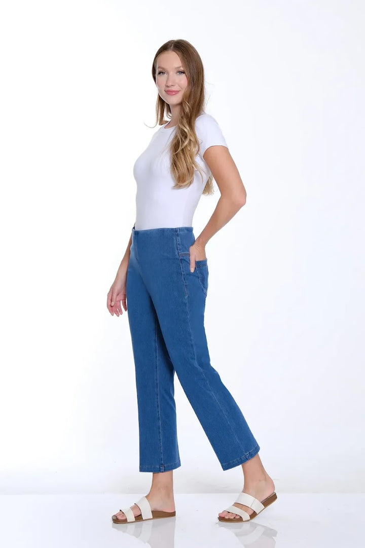 Slim Sation Wide Leg Ankle Jean - Mid Indigo