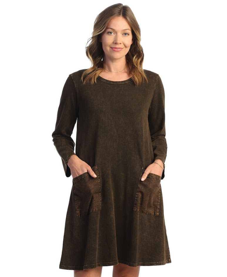 Mineral Wash Terry Dress - Chocolate