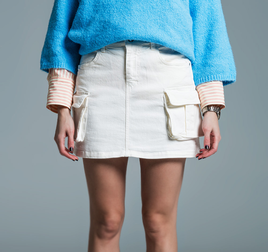 Cute Mini Cargo Skirt - White