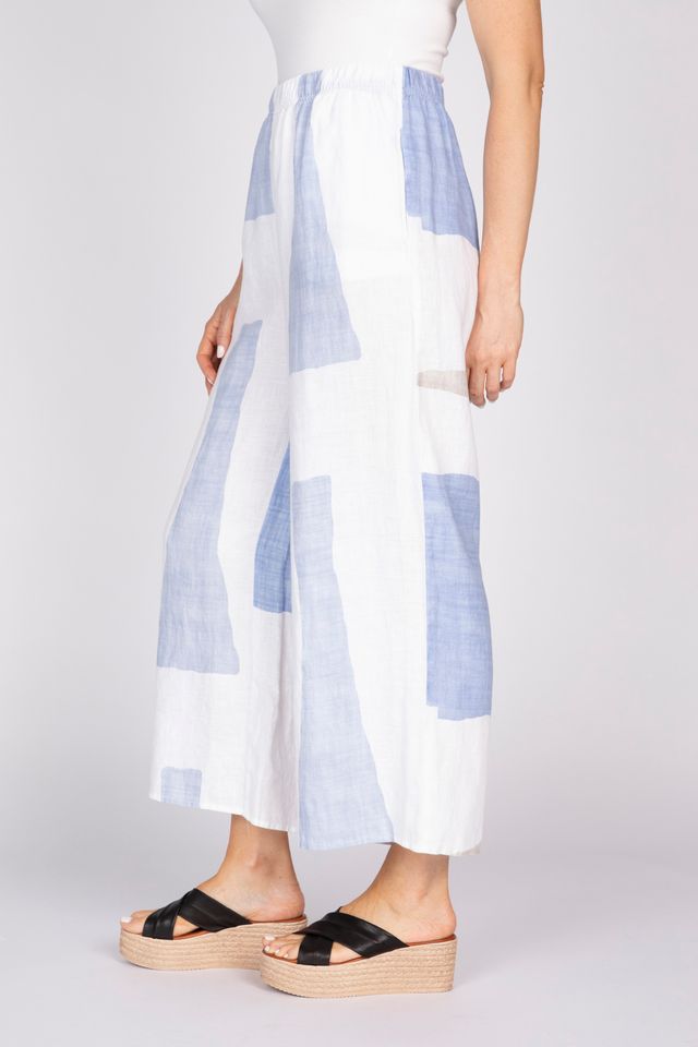 Coastal Color Block Linen Pants- Blues