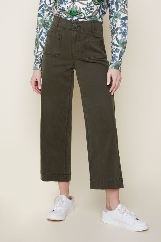 HR Wide Leg Ankle Pant - Chive