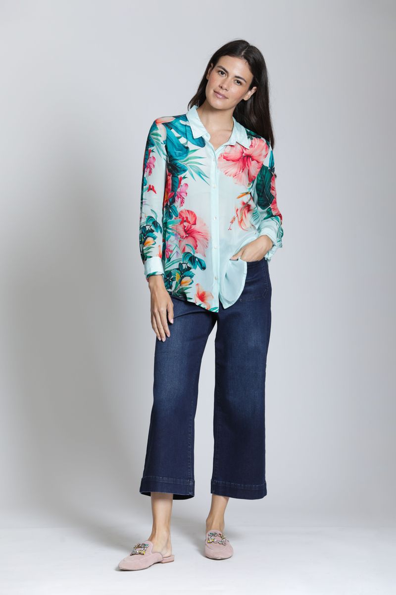 Hibiscus Bliss Blouse - Aqua
