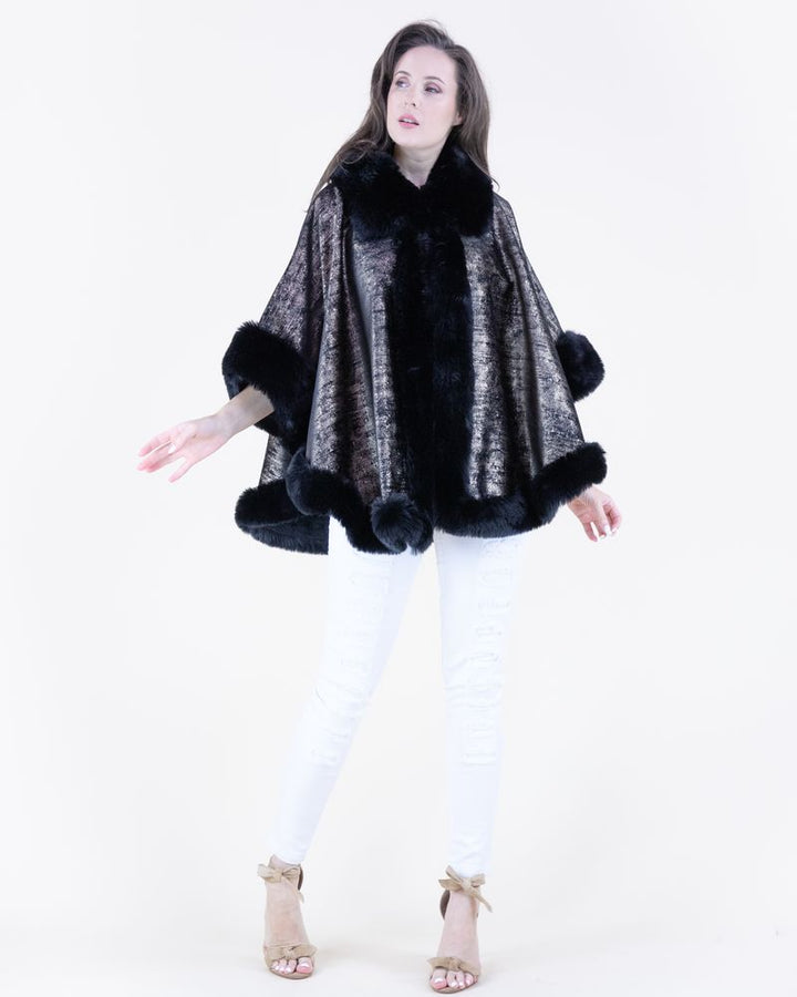 Luster Vegan Fur Trim Cape - Black