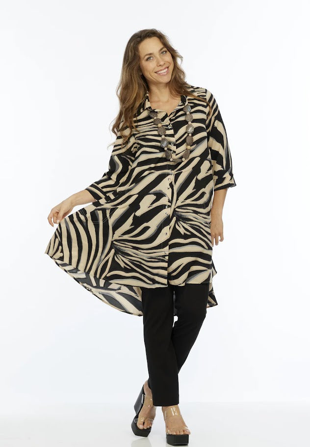 Inner Diva Shirt Dress - Black Beige Swirl