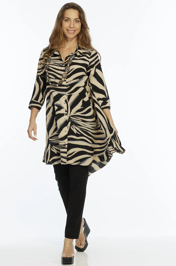 Inner Diva Shirt Dress - Black Beige Swirl