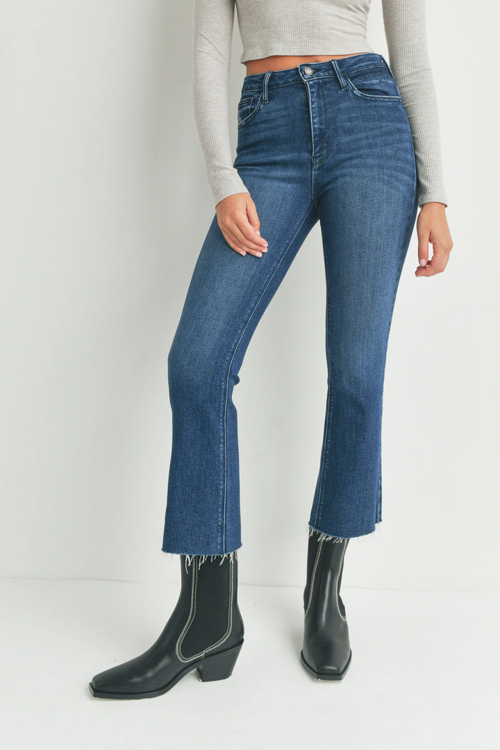 JUSTUSA HR Tonal Crop Flare Jean - Dk Denim