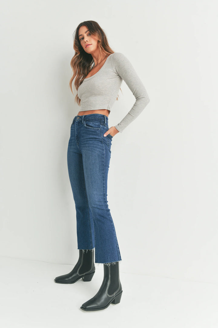 JUSTUSA HR Tonal Crop Flare Jean - Dk Denim