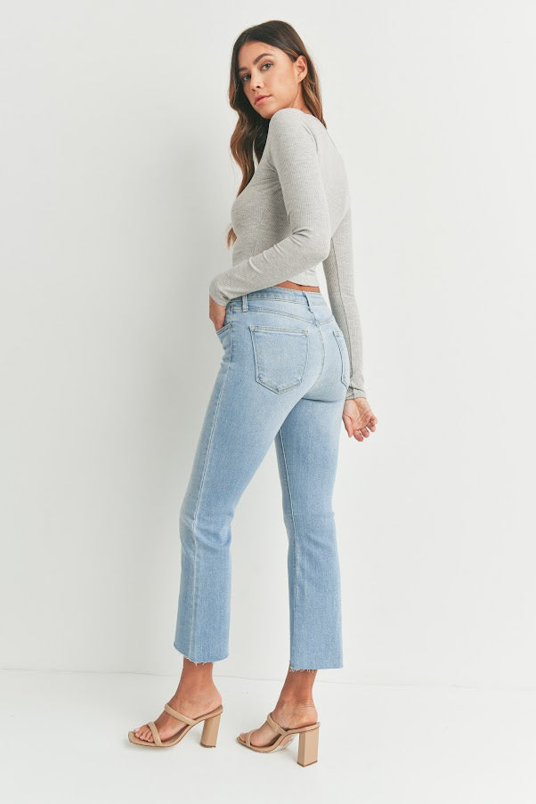 JUSTUSA HR Tonal Crop Flare Jean - Light Denim