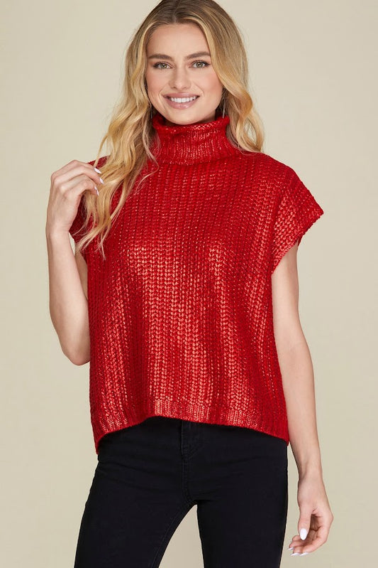 Marvelous In Metallic Sweater - Red