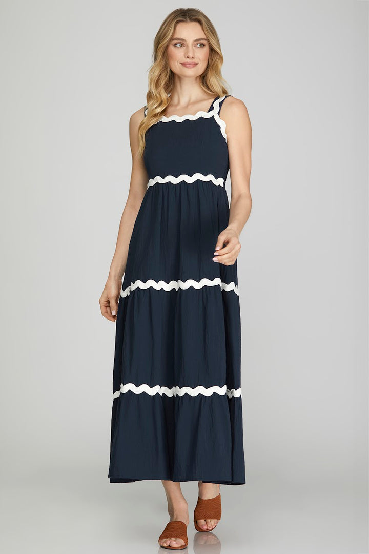 Ric Rac Midi Dress - Navy