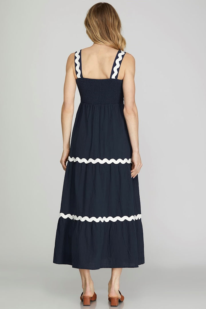 Ric Rac Midi Dress - Navy