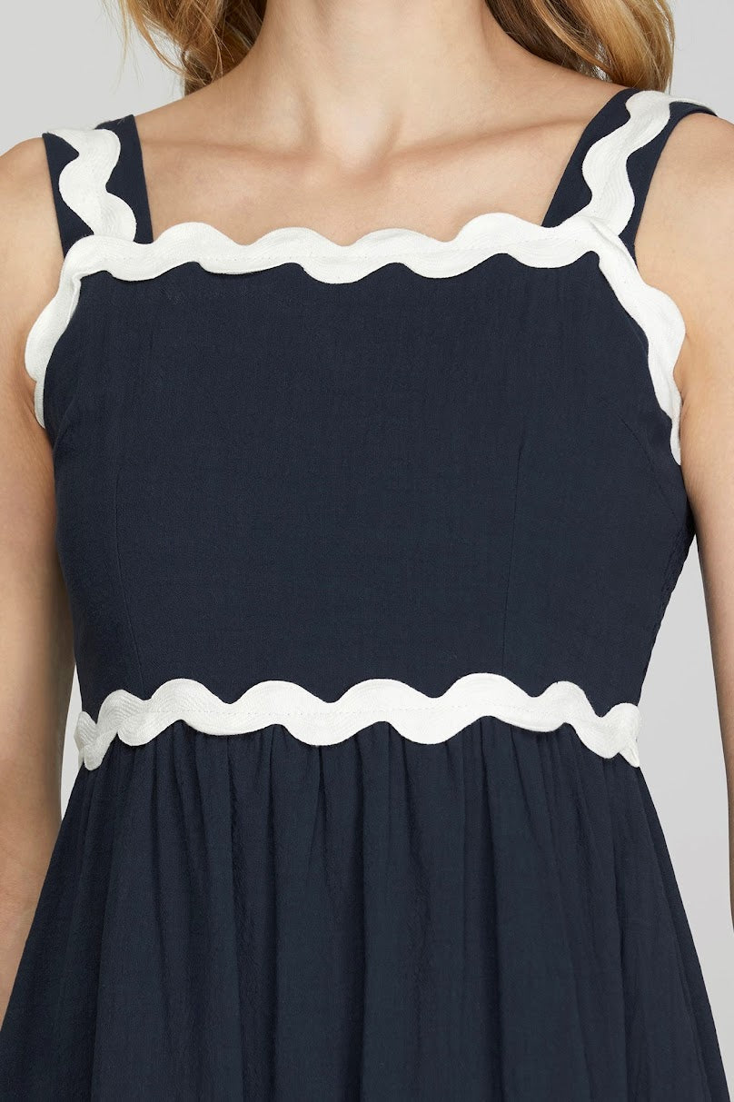 Ric Rac Midi Dress - Navy