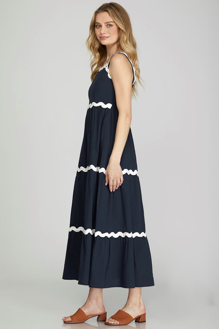 Ric Rac Midi Dress - Navy