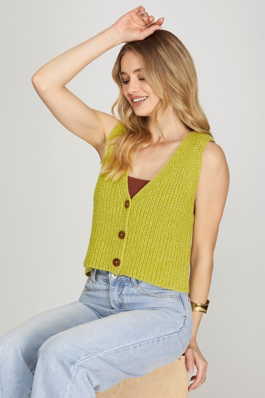 The Cora Sweater Vest - Lime