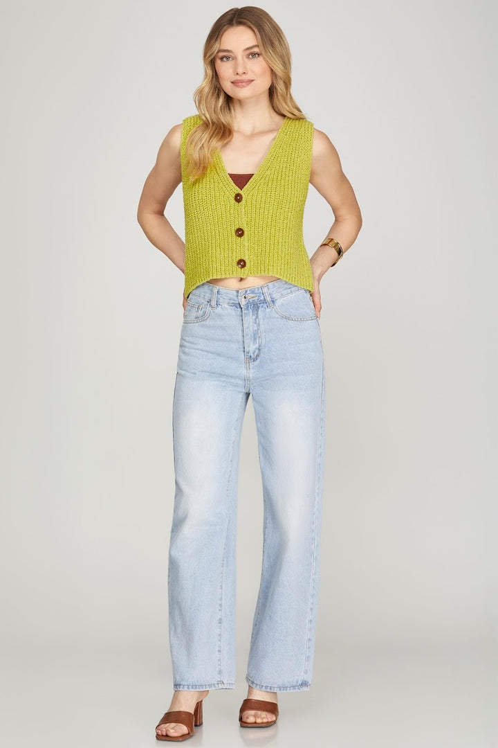 The Cora Sweater Vest - Lime