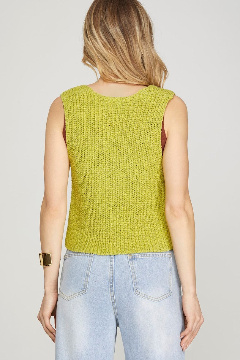 The Cora Sweater Vest - Lime