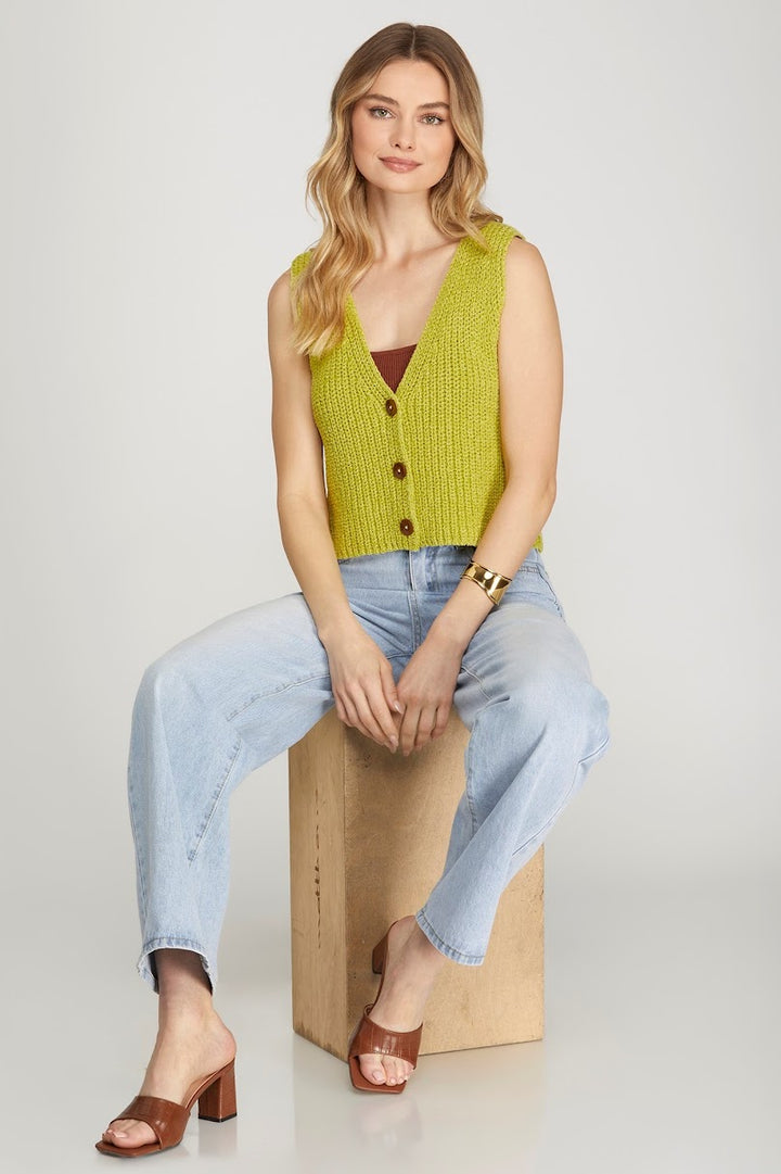 The Cora Sweater Vest - Lime