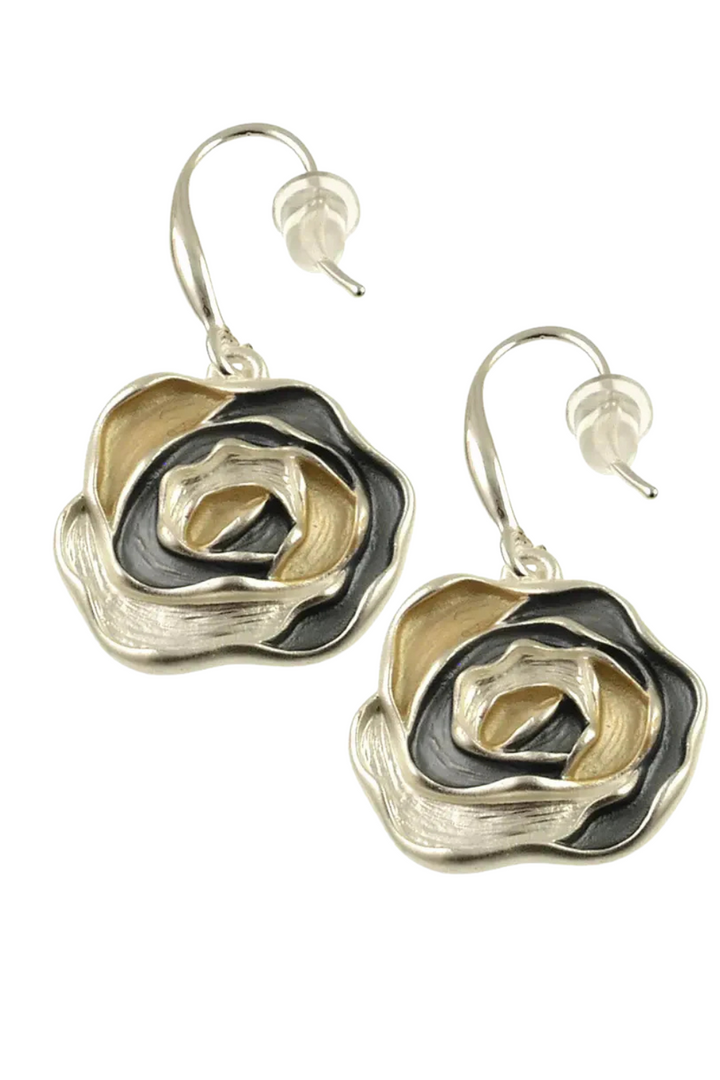 Rose Pendant Earring - Gold White Grey