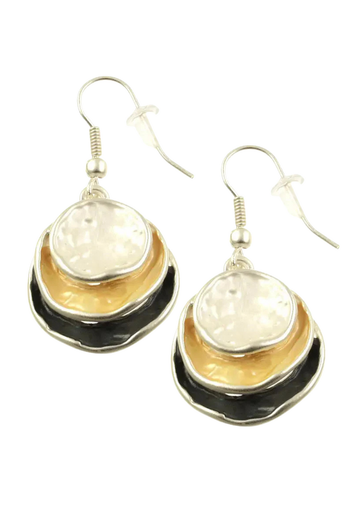 3 Circle Stack Earrings - Gold White