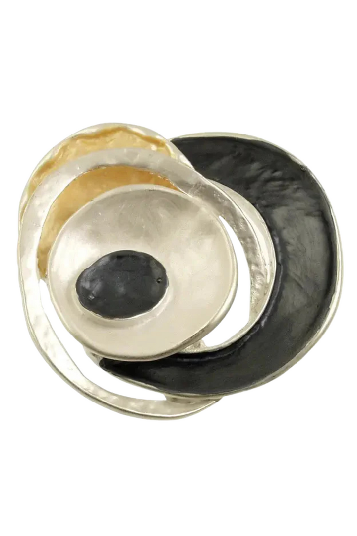 Layered Magnetic Brooch - Black SIlver