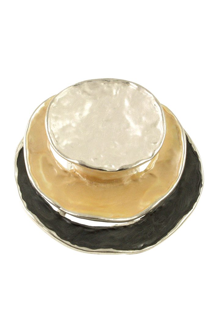 Circle Stack Brooch - Silver Gold Black