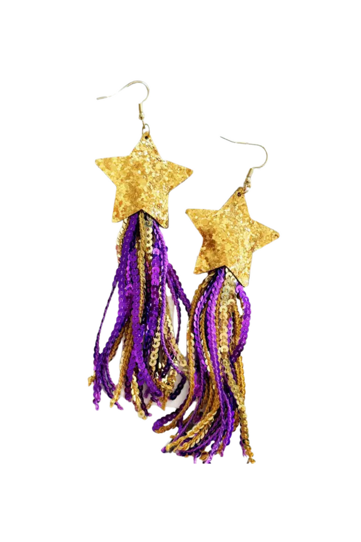 LSU Fringe Star Earring - Purple