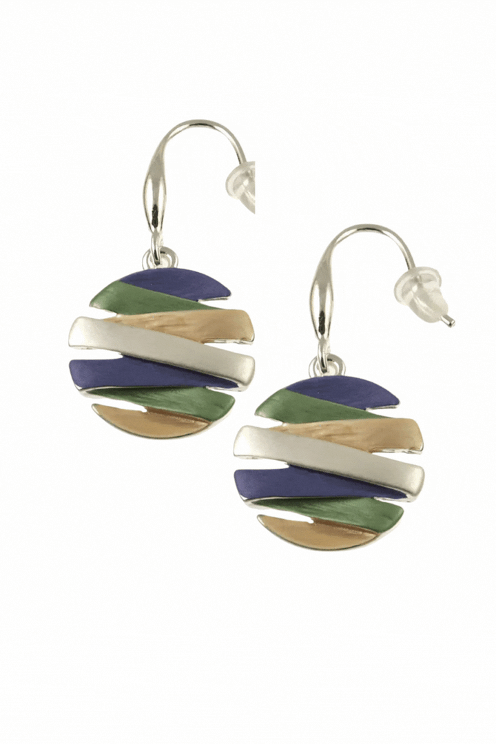 Crisscross Metal Drop Earrings -  Purple Green Yellow