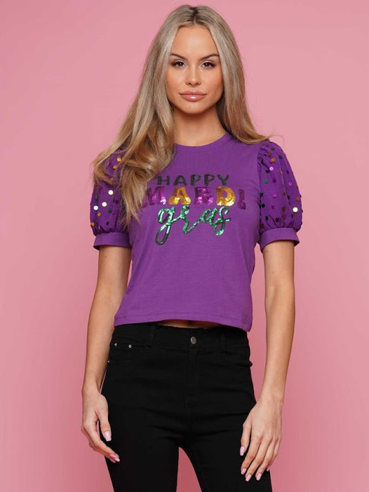 Happy Mardi Gras Top - Purple