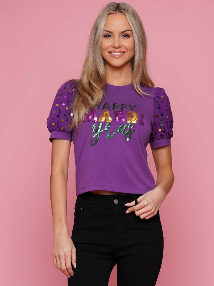 Happy Mardi Gras Top - Purple