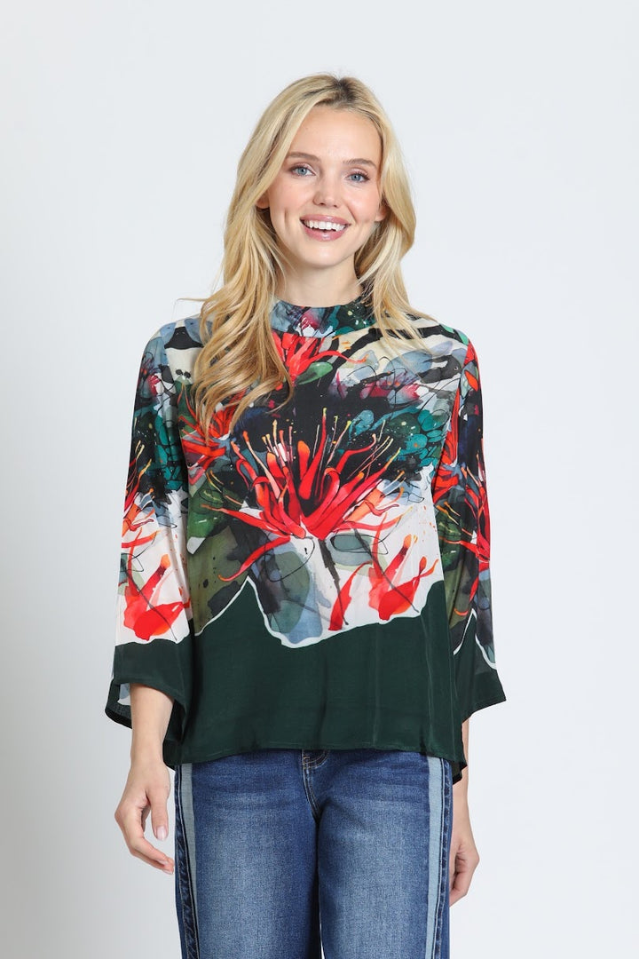 Abstract Top - Crimson &amp; Deep Moss Noir