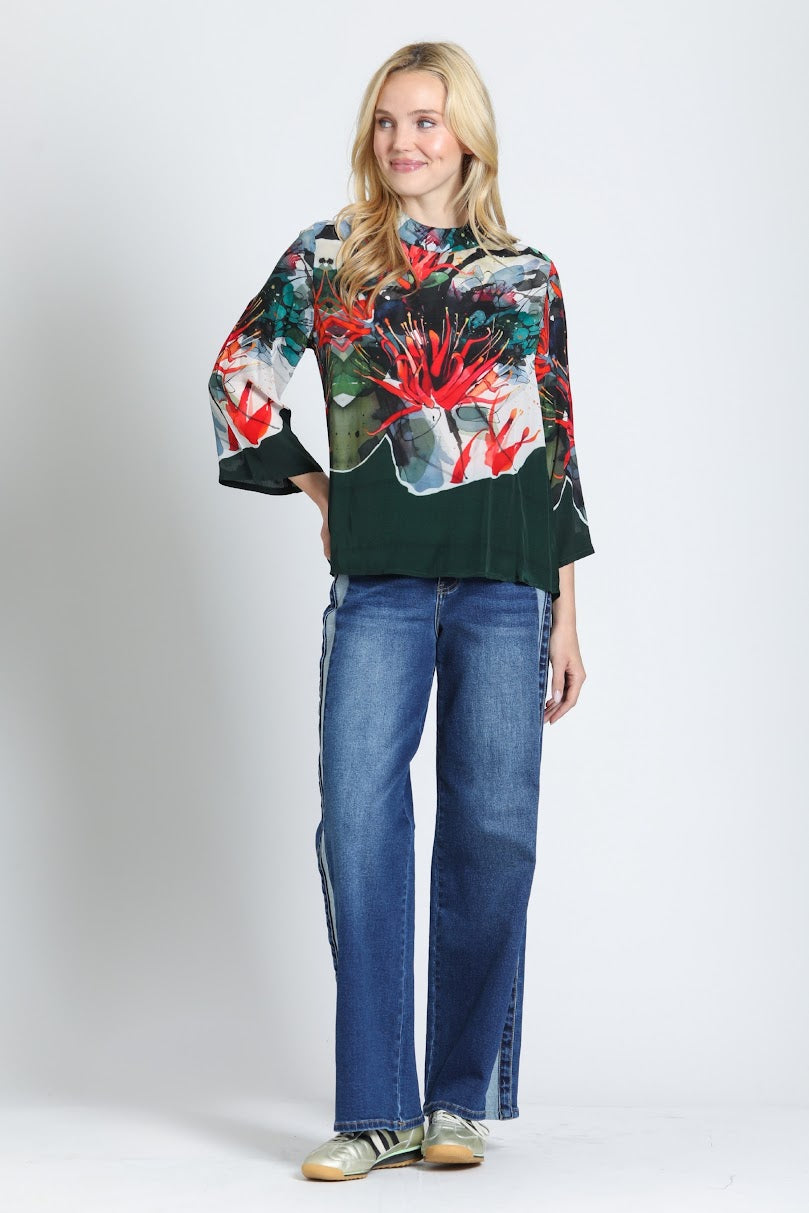 Abstract Top - Crimson &amp; Deep Moss Noir