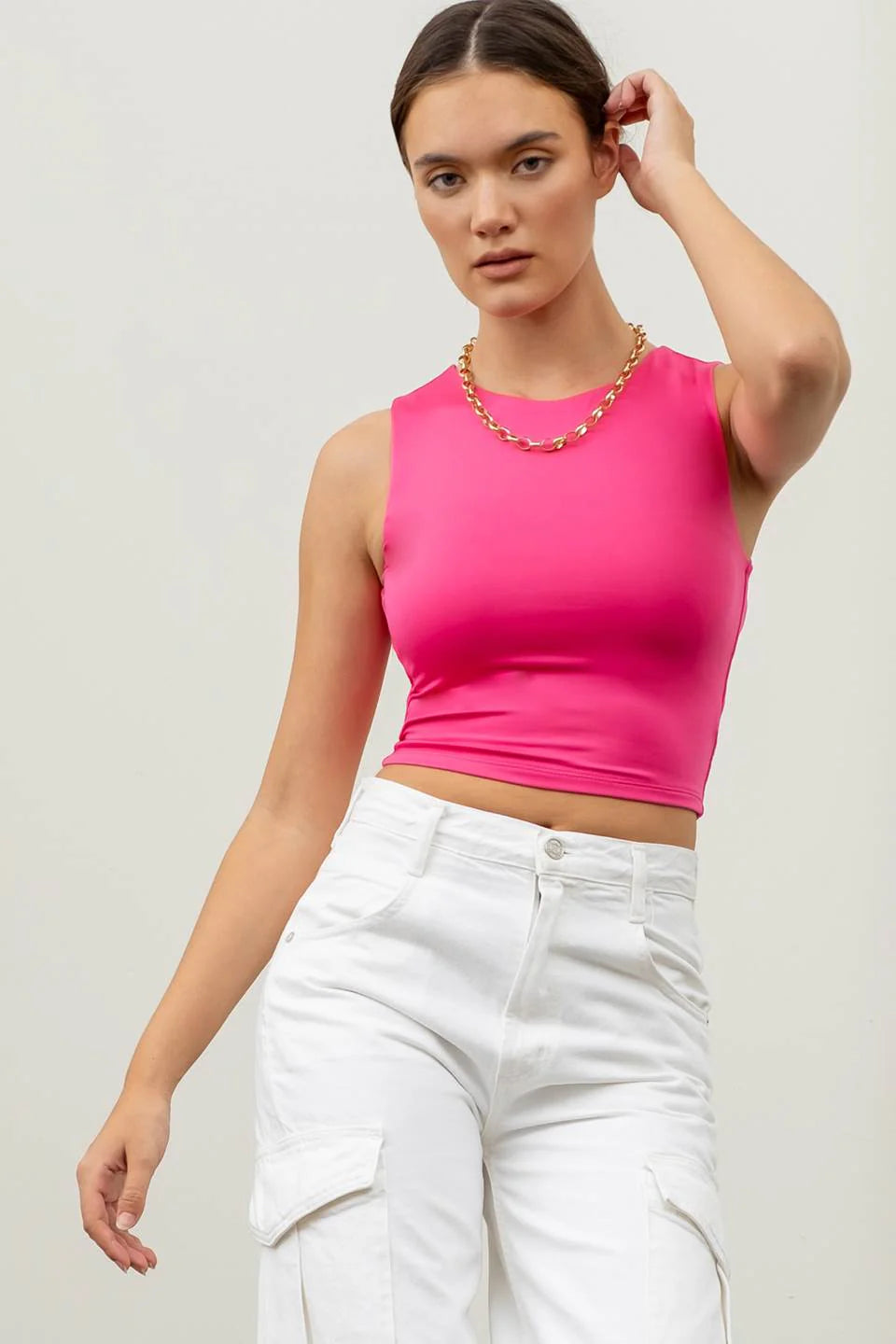 The Amelie Cropped Tank - Fuchsia