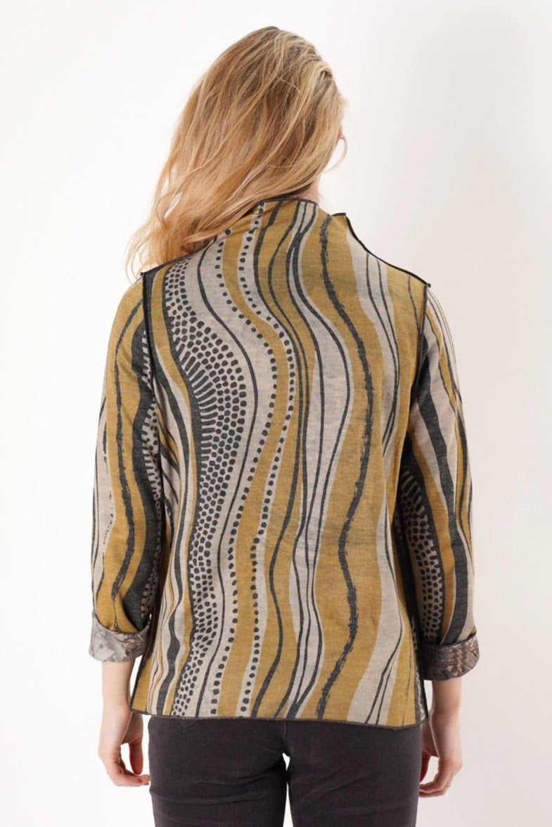 Reversible Mock Neck Top - Tan Black Multi