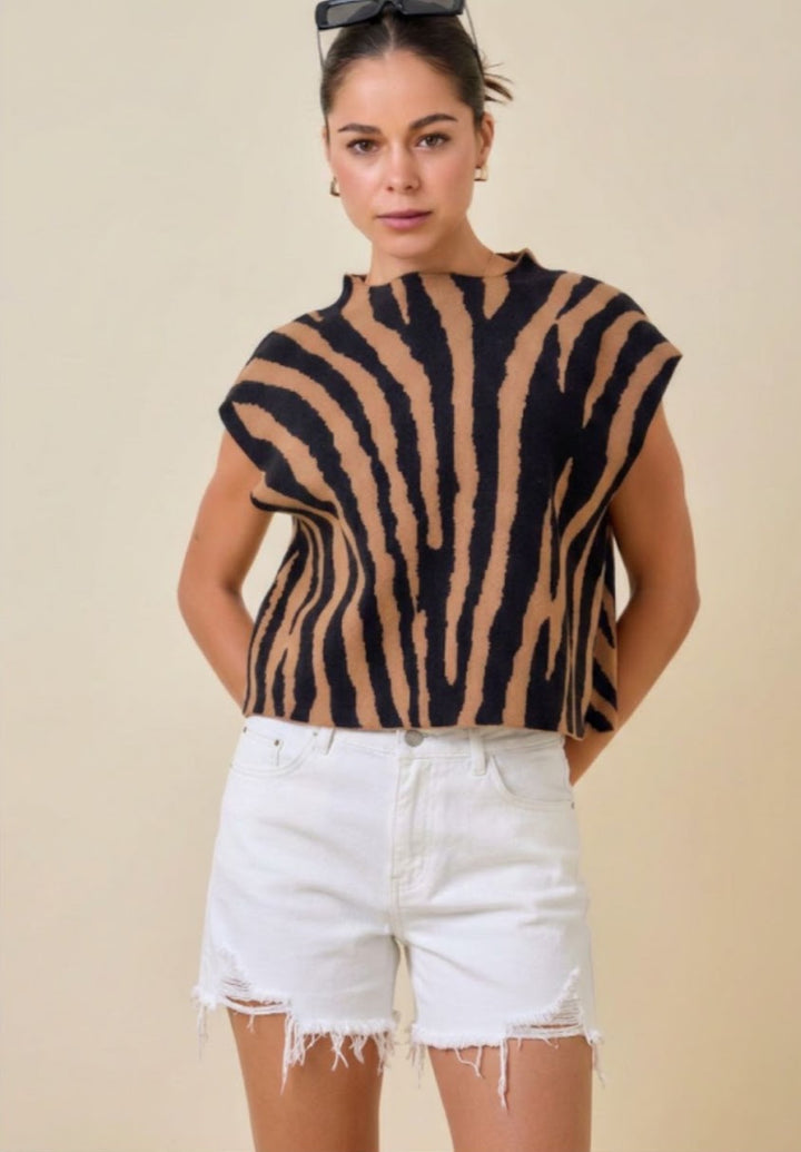 Fun Boxy Sweater - Brown Black