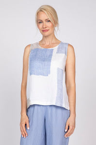 Coastal Color Block Linen Tank - Blues