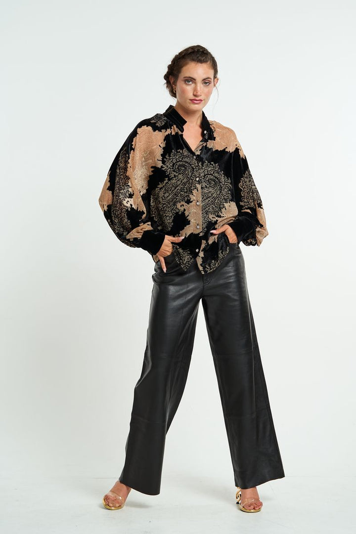 Cassie Blouse - Tan/Black