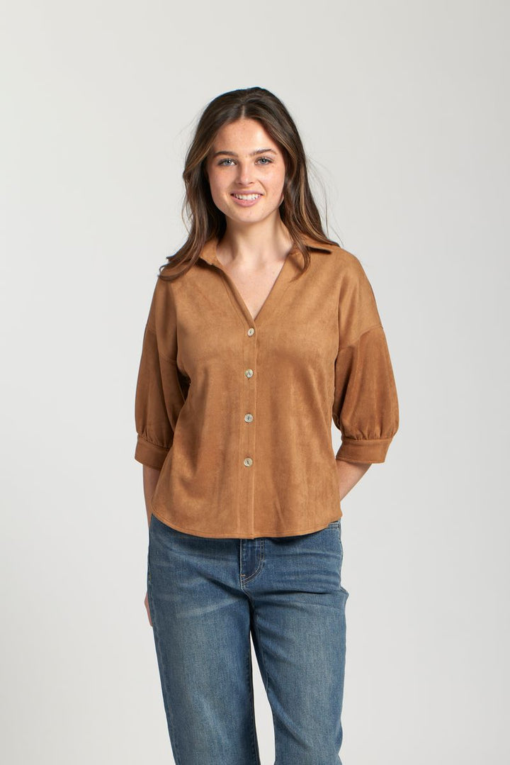 Vegan Suede Blouse - Caramel