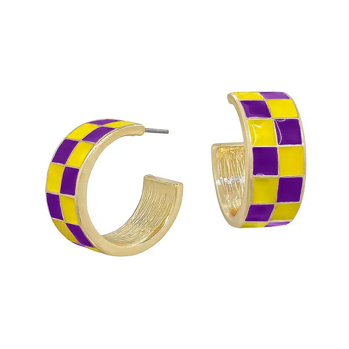 Checkered Earing - Purple Yellow