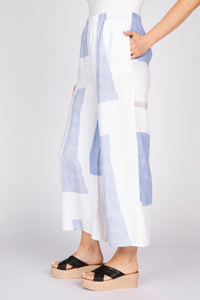 Coastal Color Block Linen Pants- Blues