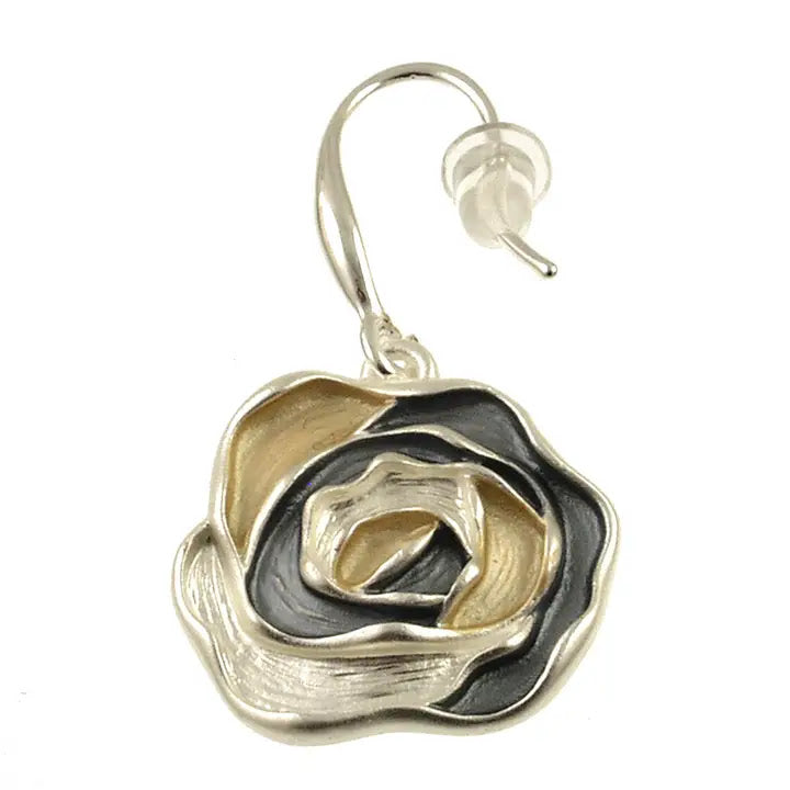 Rose Pendant Earring - Gold White Grey