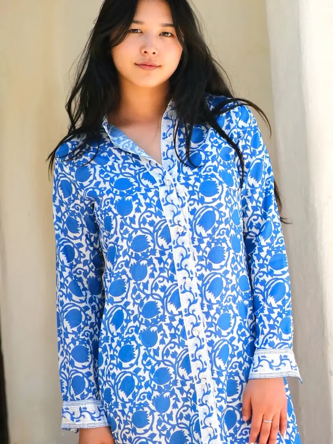 Adriana Shirt  Dress - Blue
