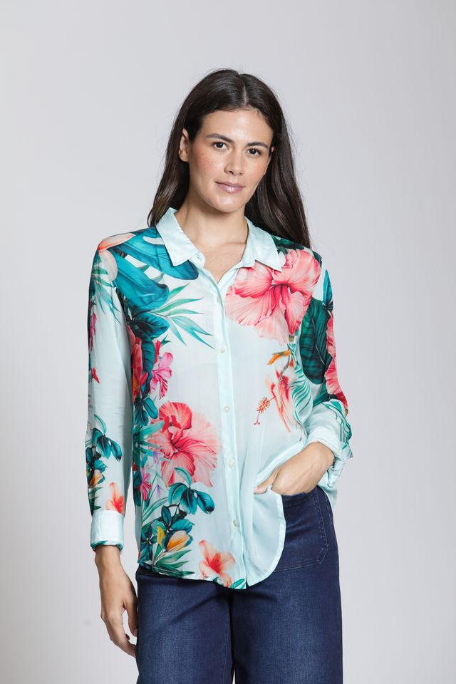 Hibiscus Bliss Blouse - Aqua