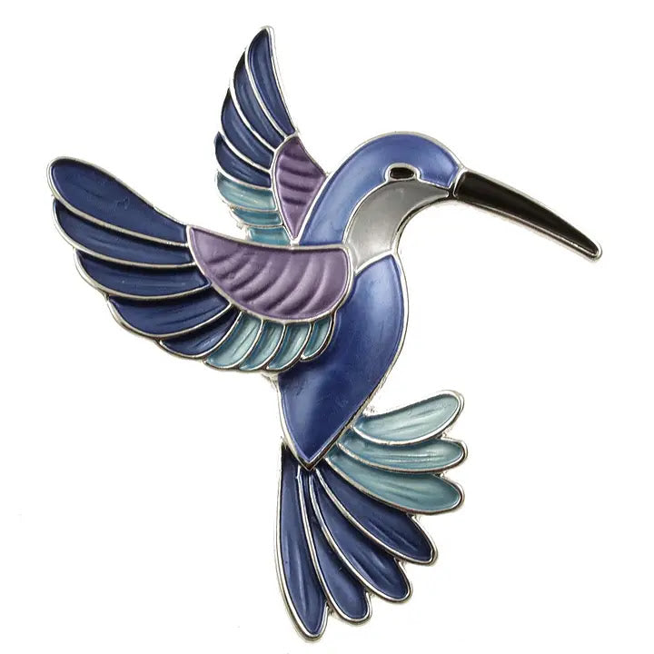 Hummingbird Brooch - Silver Blue