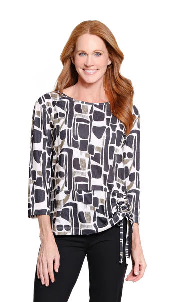 Easy Transition Top - Geo Print Olive