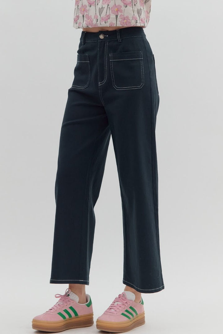 The Lisa Wide Leg Crop Pant - Navy