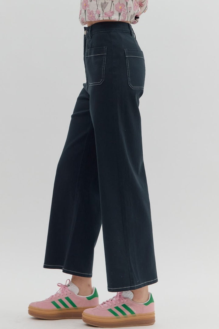 The Lisa Wide Leg Crop Pant - Navy
