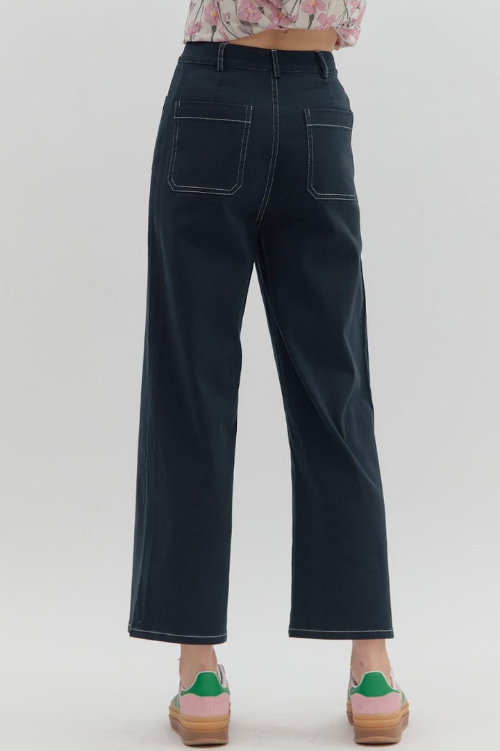 The Lisa Wide Leg Crop Pant - Navy